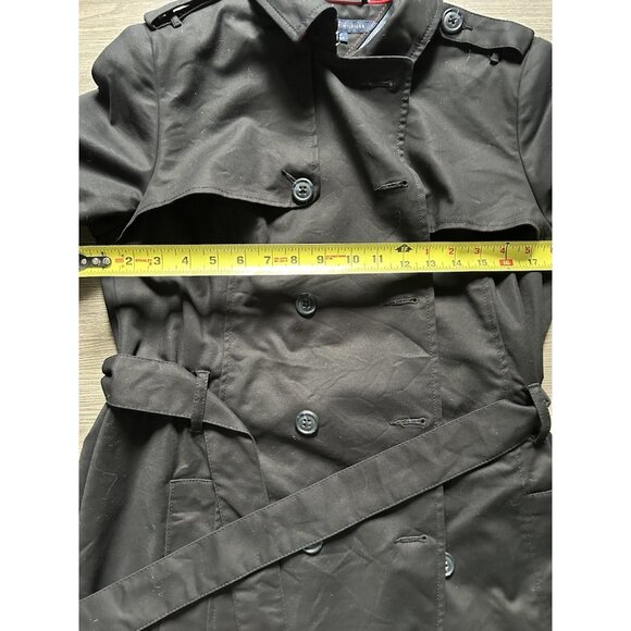 Tommy Hilfiger Belted Trench Coat Black w Navy Lining Size Large Double Breasted - Picture 3 of 8